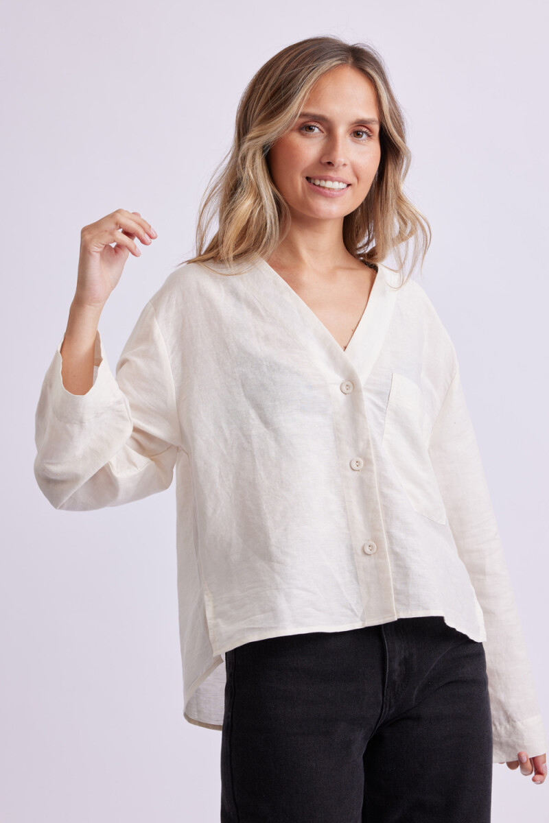 Camisa cuello v Crudo