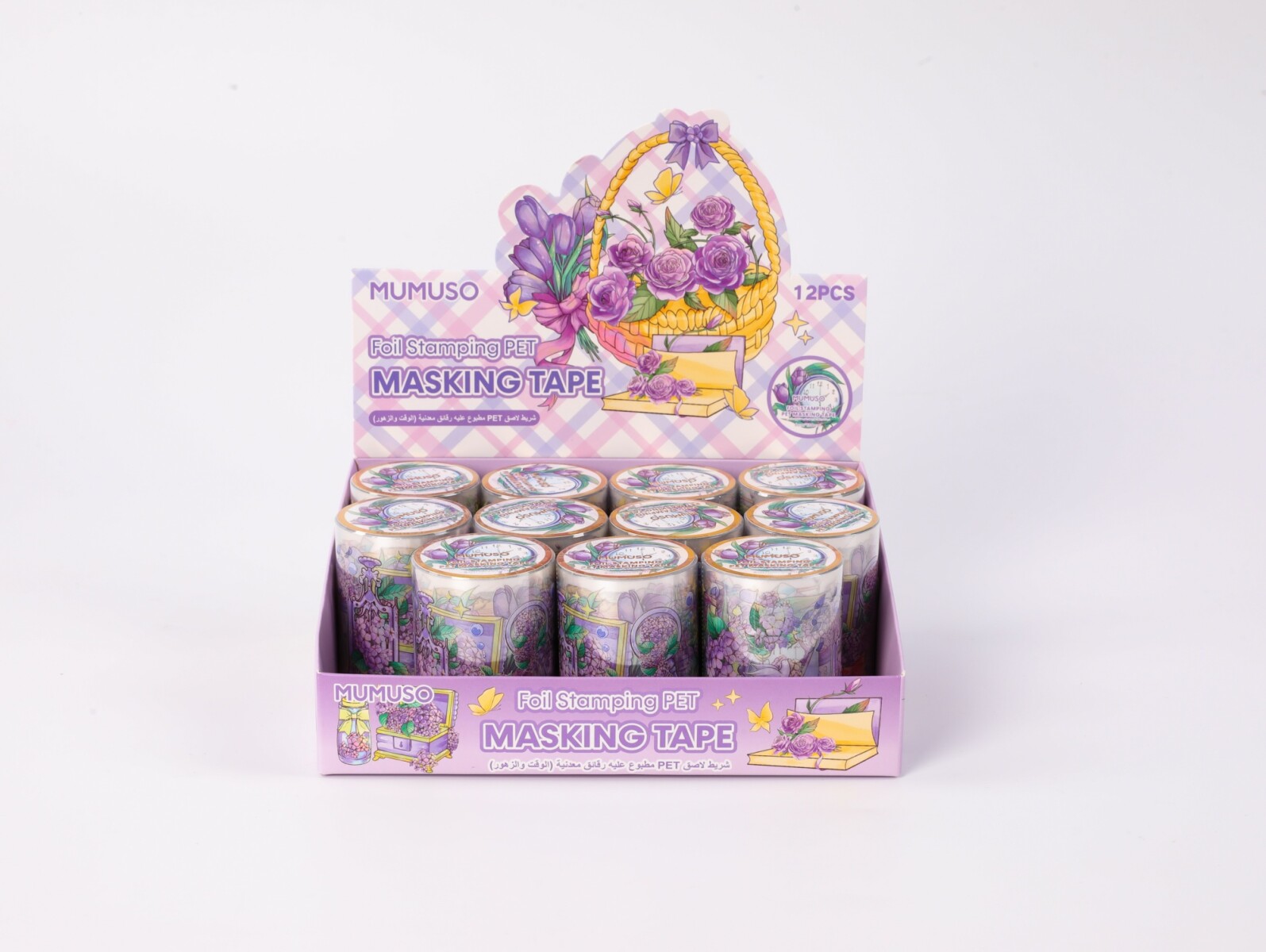 CINTA ADHESIVA CON ESTAMPADO DE FOIL (TIEMPO Y FLORES) 