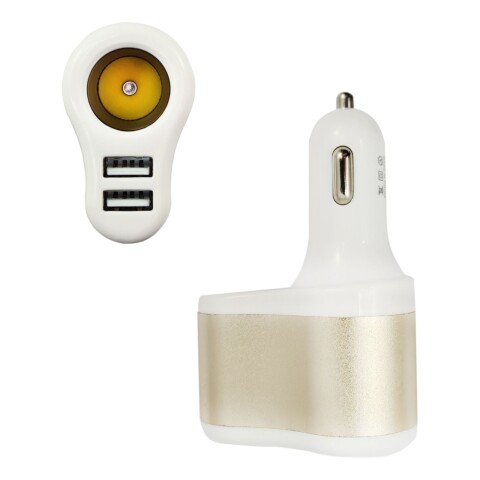 Cargador Doble Encendedor + 2 Usb Multiplicador Calidad Color Variante Dorado