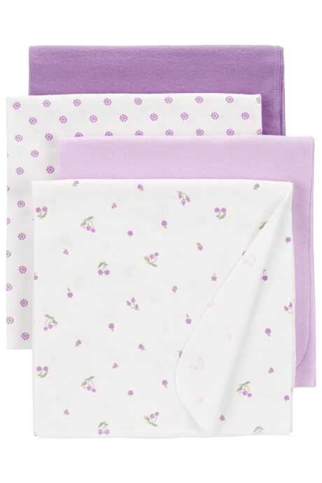 Pack cuatro mantas recibidoras de franela, lilas Sin color