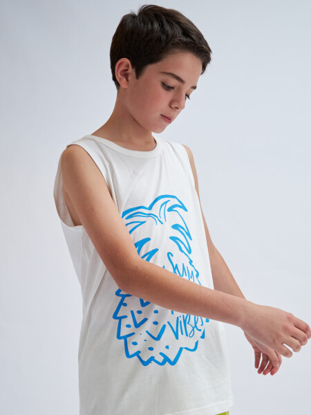 Camiseta sin mangas Summer- Blanco