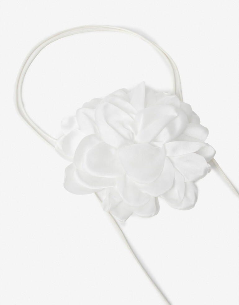 Pañuelos Raso Choker Con Flor Doble - Blanco Crudo