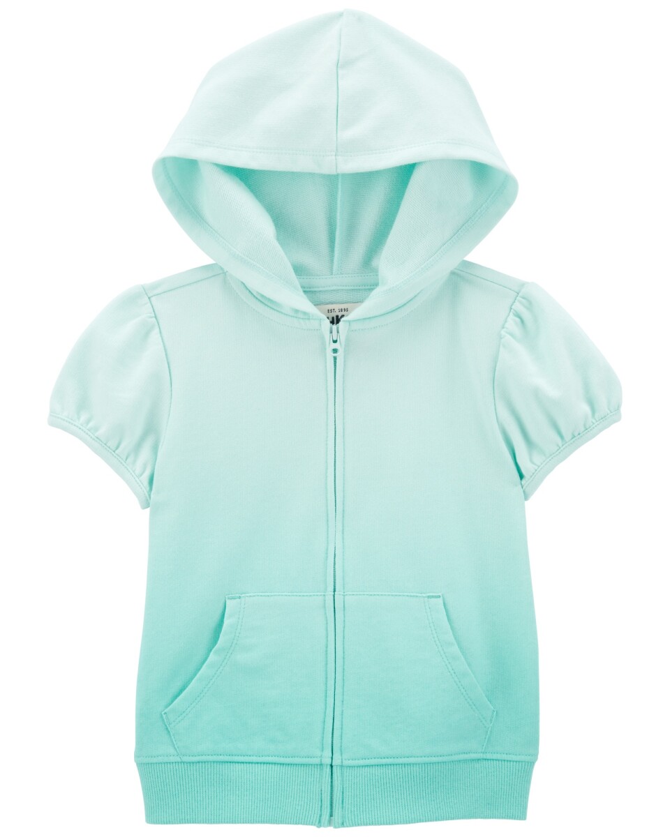 Campera de algodón, manga corta y capucha, turquesa 