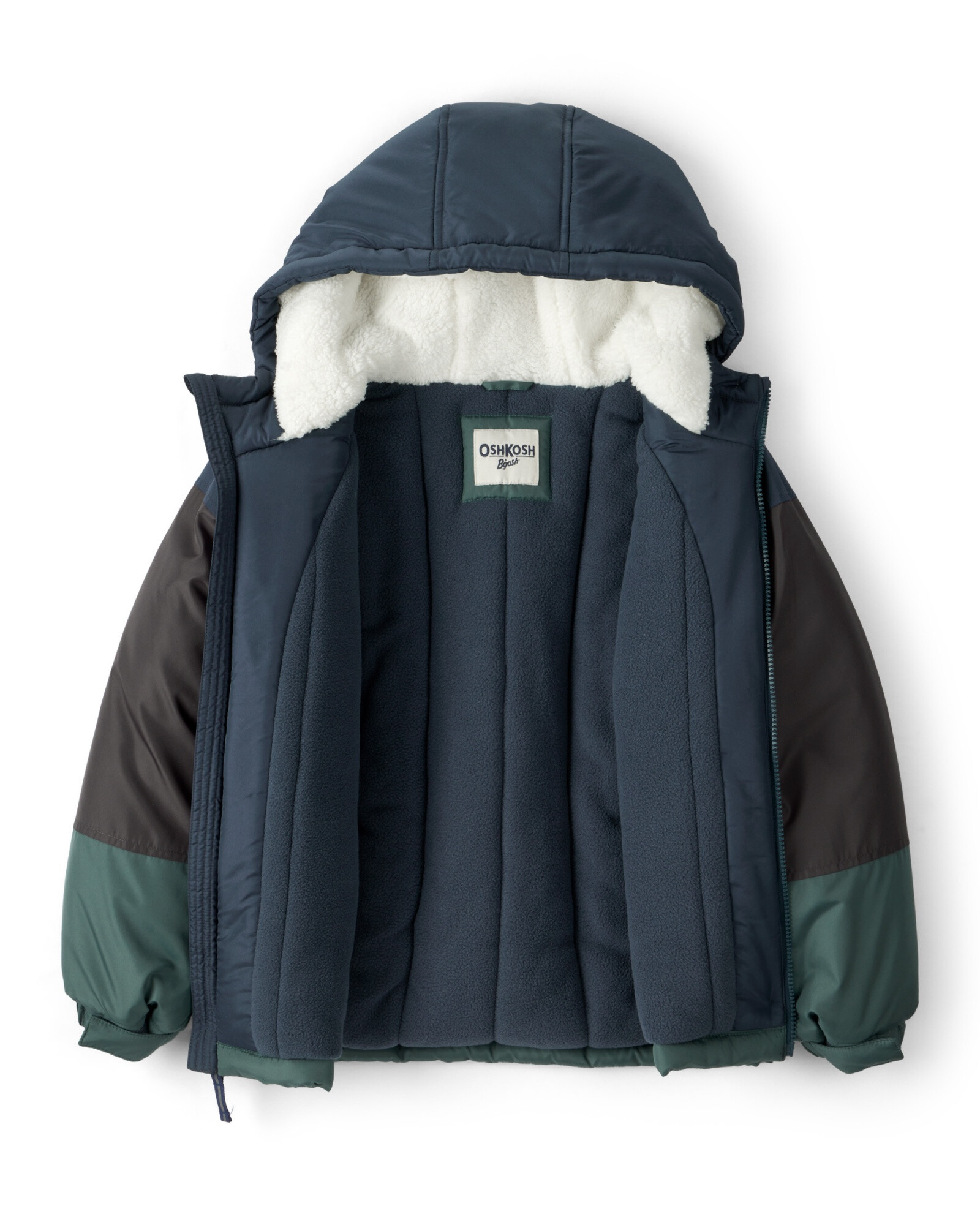 Campera resistente al agua, diseño bloques de color azul, negro y verde. Talles 4-7 Sin color