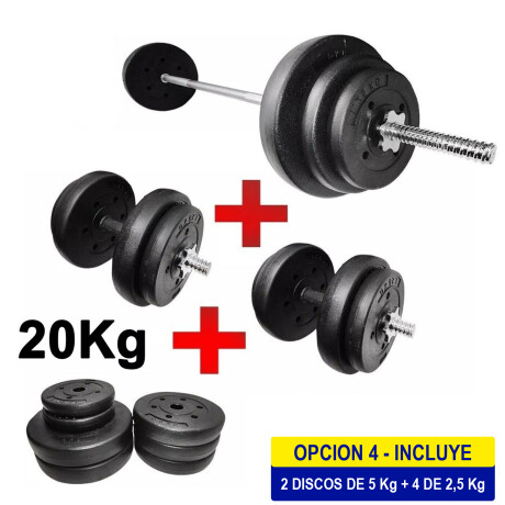 Set 2 Mancuernas Macizas + Barra 1.5m + 20 Kg Pesas Cmb000609