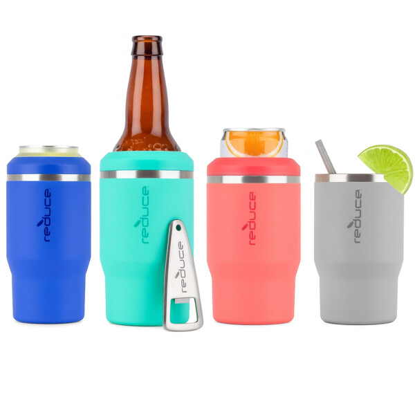 Vaso Térmico X4 Para Botella Lata Cerveza 360ml + Abridor Color Plateado