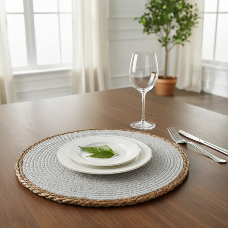 Mantel Individual en Fibra Natural y Algodón Ø38Cm Paramount Gris