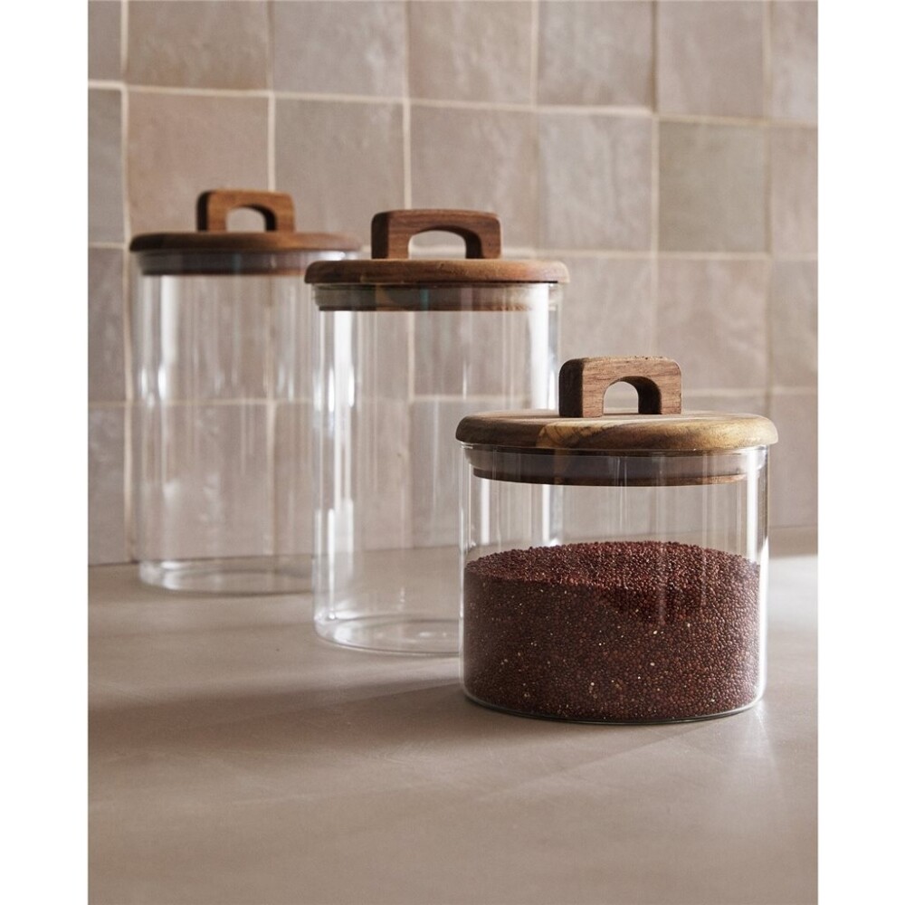 Frasco de Vidrio Borosilicato Selecta 1,2 L con Tapa de Madera de Acacia RECIPIENTE BORO 1.2L TAPA MADERA ACACIA D10XH23.5CM