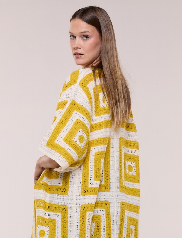Cardigan Largo Crochet Mangas Kimono MOSTAZA
