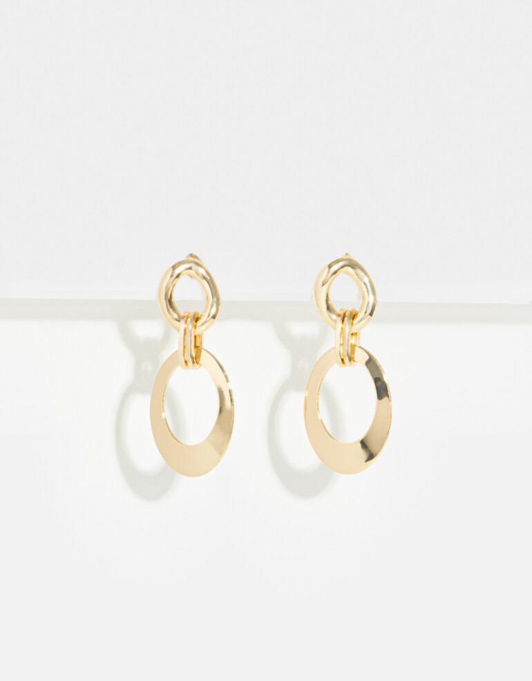 Aros Colgantes Cortos Metal Aros De Eslabones - Dorado