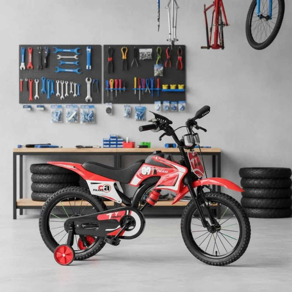 Bicicleta estilo moto con roncador rodado 16" Rojo