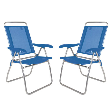 Set X2 Sillas Altas Reposeras Plegables 4Posiciones Aluminio Celeste