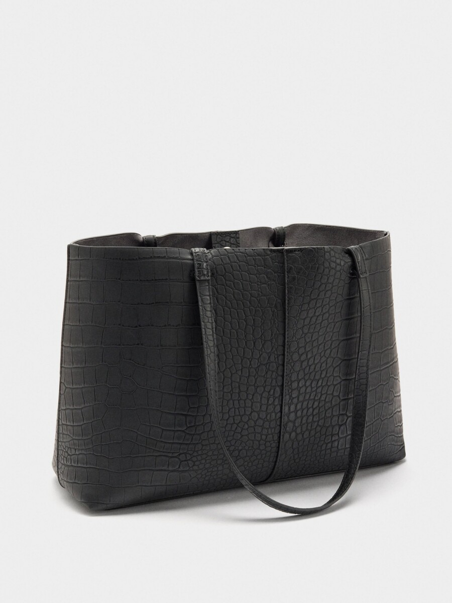 Bolso Shopper Grabado Animal Con Bolsa negro