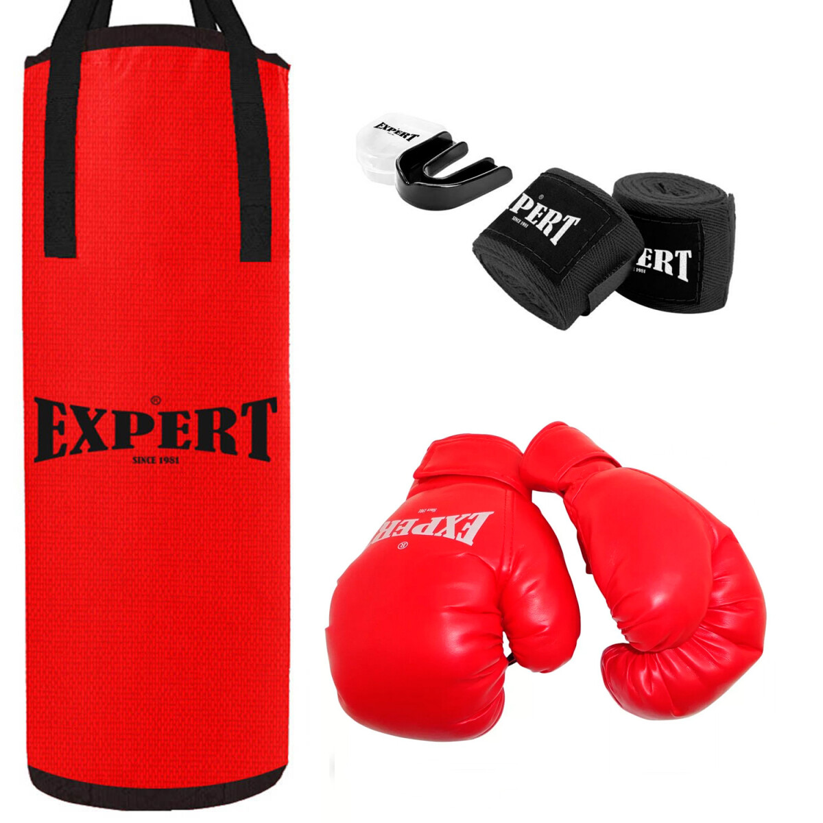 Kit Boxeo Bolsa Completa + Guantes + Bucal + Vendas - Bolsa Roja Adultos 