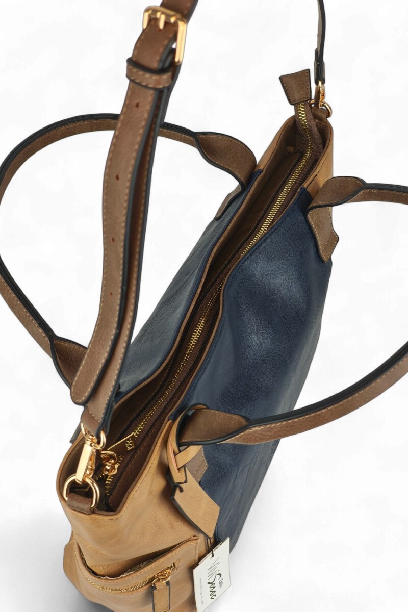 Cartera grande combinada Azul con beige