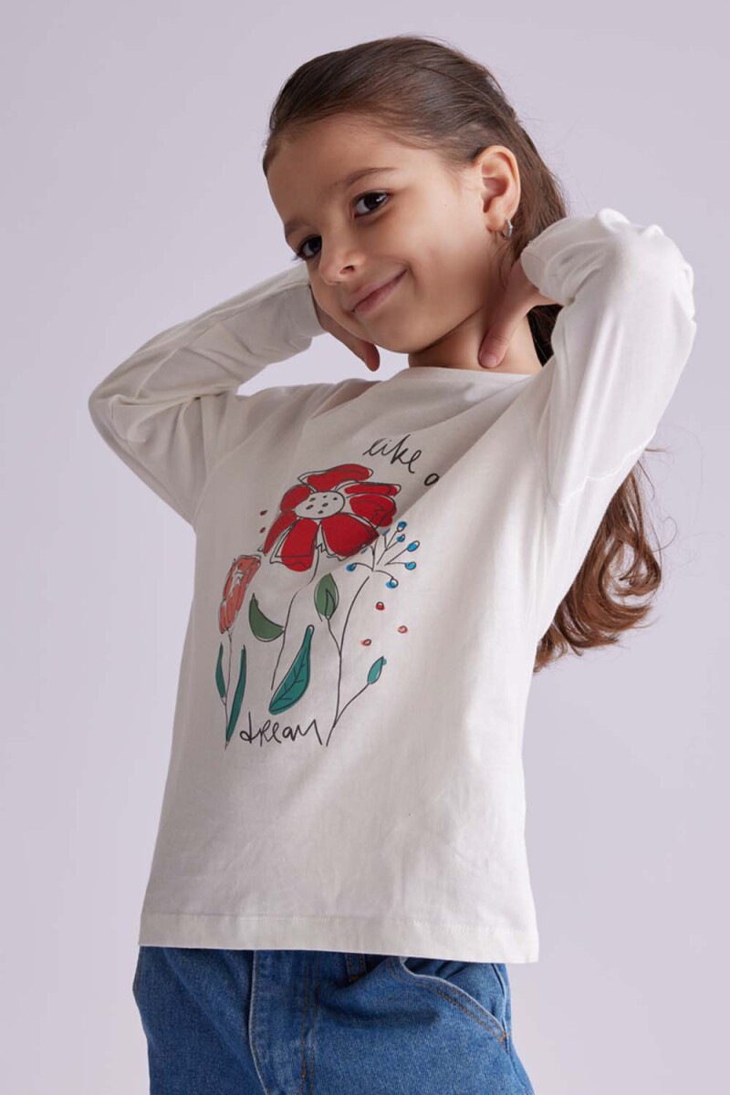 Remera manga larga Flor Blanco