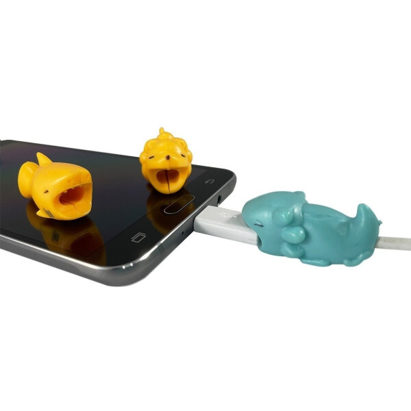 Protector De Cables De Celular Animalitos Micro iPhone Usb-c Variante Perro Azul