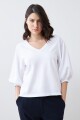 Remera escote en V con mangas balloon blanco
