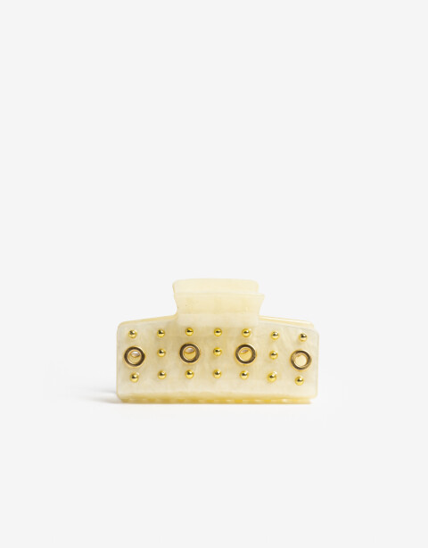 Broche Acrilico Broche De Acrilico Con Apliques Metalicos. - Blanco Crudo