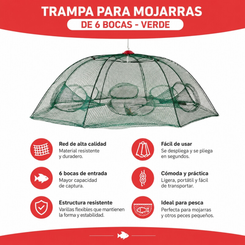 Trampa para mojarras de 6 bocas VERDE