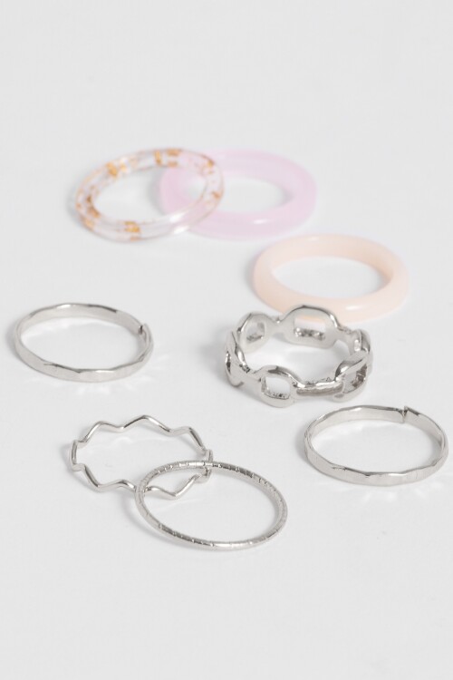 Set de anillos acrilico rosa plateado