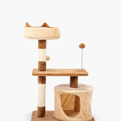 Rascador trepador con casita 64*41*87cm, Marrón/Beige Rascador Trepador Con Casita 64*41*87cm, Marrón/beige