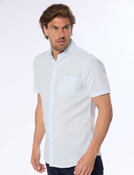 CAMISA DE LINO RAYADA Azul