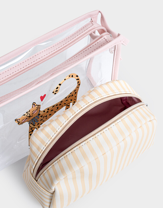 Porta Cosméticos Estampados Set De Porta Cosméticos Gatito - Combinacion Bicolor