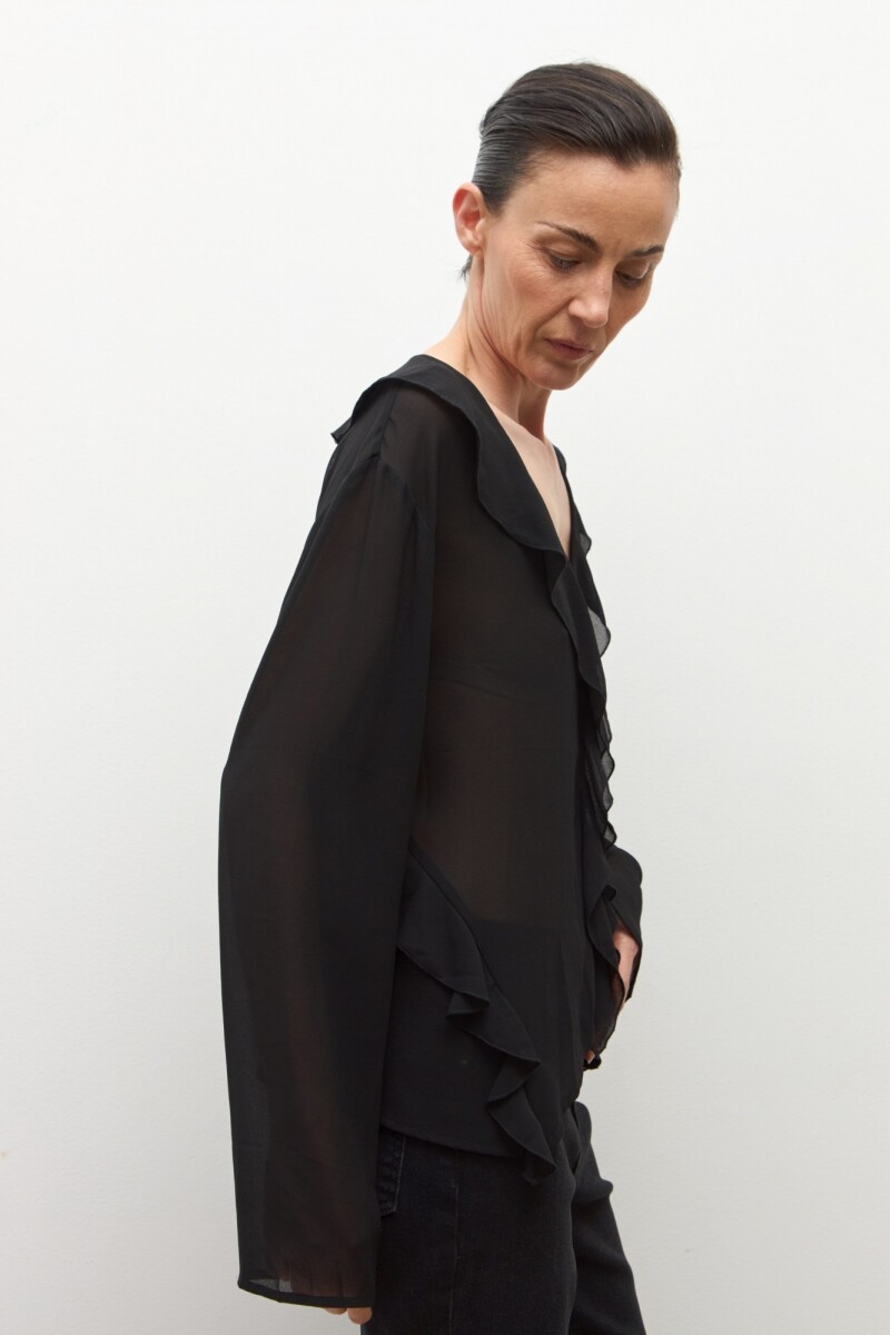 Blusa escote V con volados negro