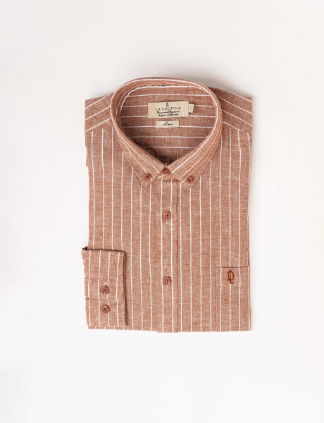 Camisa m/l rayada ladrillo
