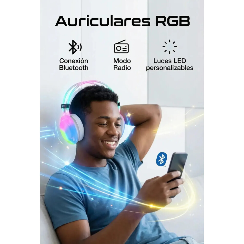 Auricular Inalambrico Gamer Luz Rgb BLANCO
