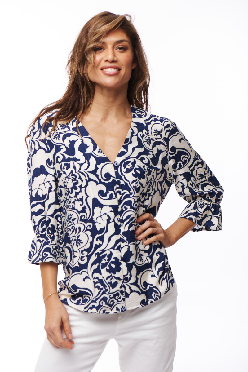 BLUSA AIME ESTAMPADO AZUL Y CRUDO