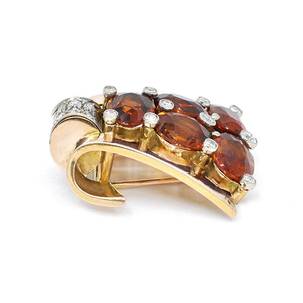Clip Prendedor 18K Con Brillantes Y Topacios Clip Prendedor 18K Con Brillantes Y Topacios