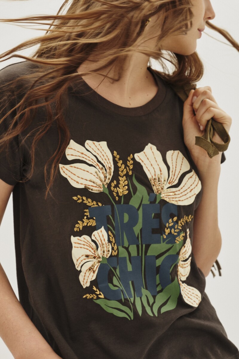 Remera Rock Flower Gris Oscuro