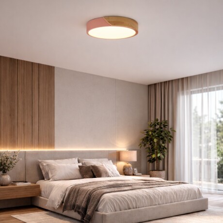 Plafón Led circular en madera y aluminio 30cm Rosa