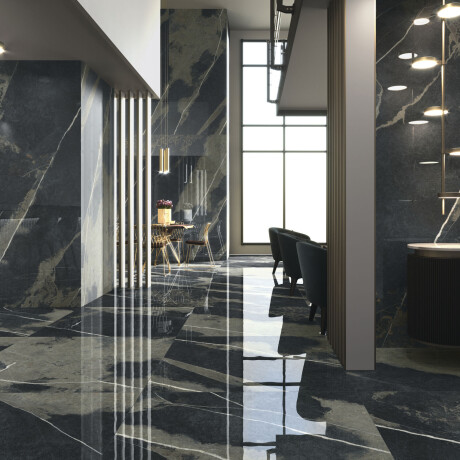 Porcelanato Marmolado Negro Pulido 80X160Cm Piso Pared GAMAS DE NEGRO