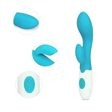 Vibrador Con Doble Estímulo Desing Curvo Recargable USB Celeste