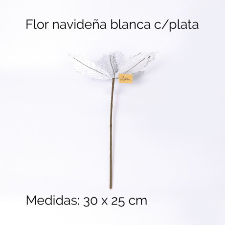Flor Navideña Blanca Con Plata 30x25cm Unica