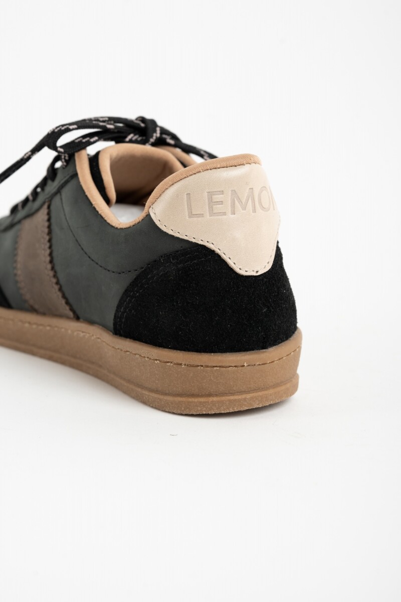 Zapatilla Cuero Combinada Negro