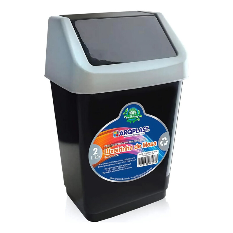 Papelera Tapa Basculante Plástico 2 Litros Color Negro Negro