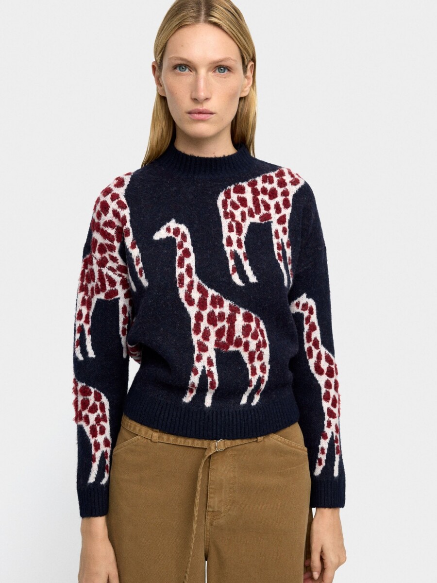 Jersey De Punto Jacquard azul-marino