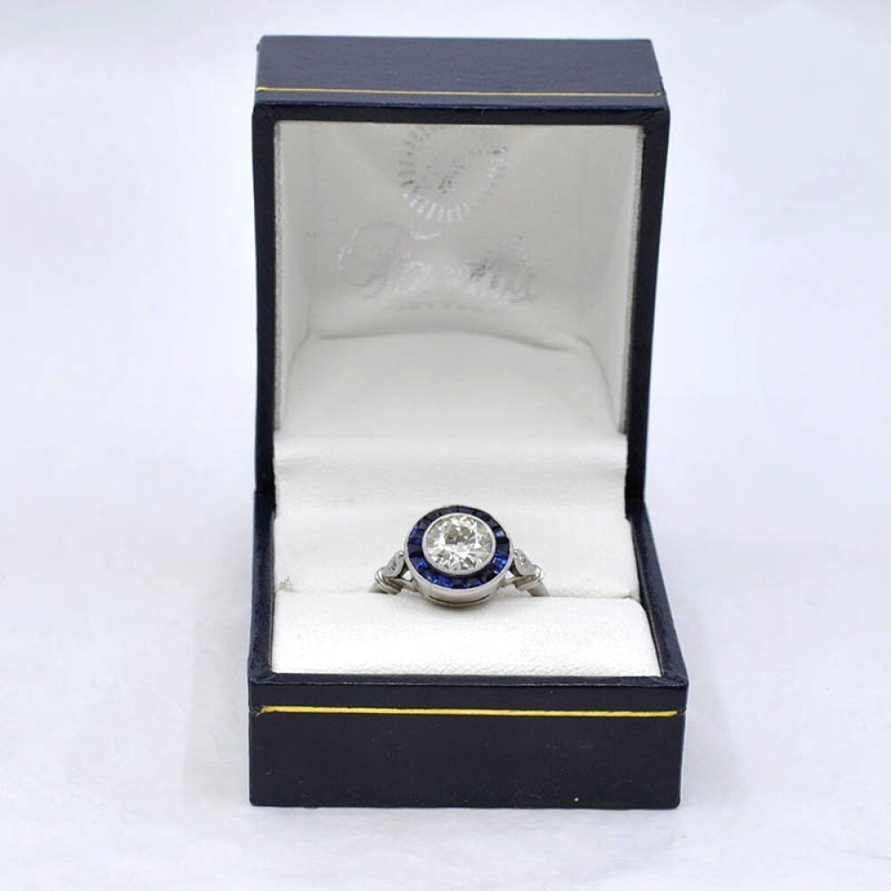 Anillo Platino, Brillante Y Zafiros Sintéticos Anillo Platino, Brillante Y Zafiros Sintéticos