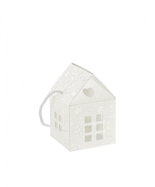 Caja casita c/cordon 10x10x9 cm. - KRAFT MARRON BLANCO
