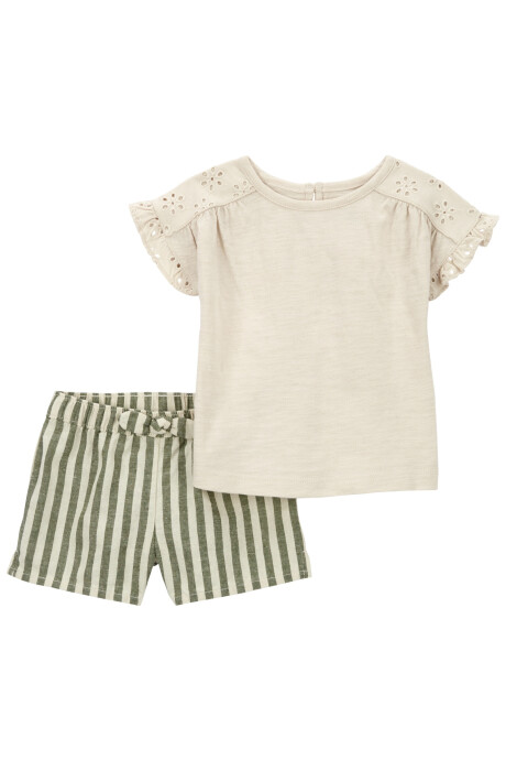 Set dos piezas, short de lino y blusa de algodón Sin color