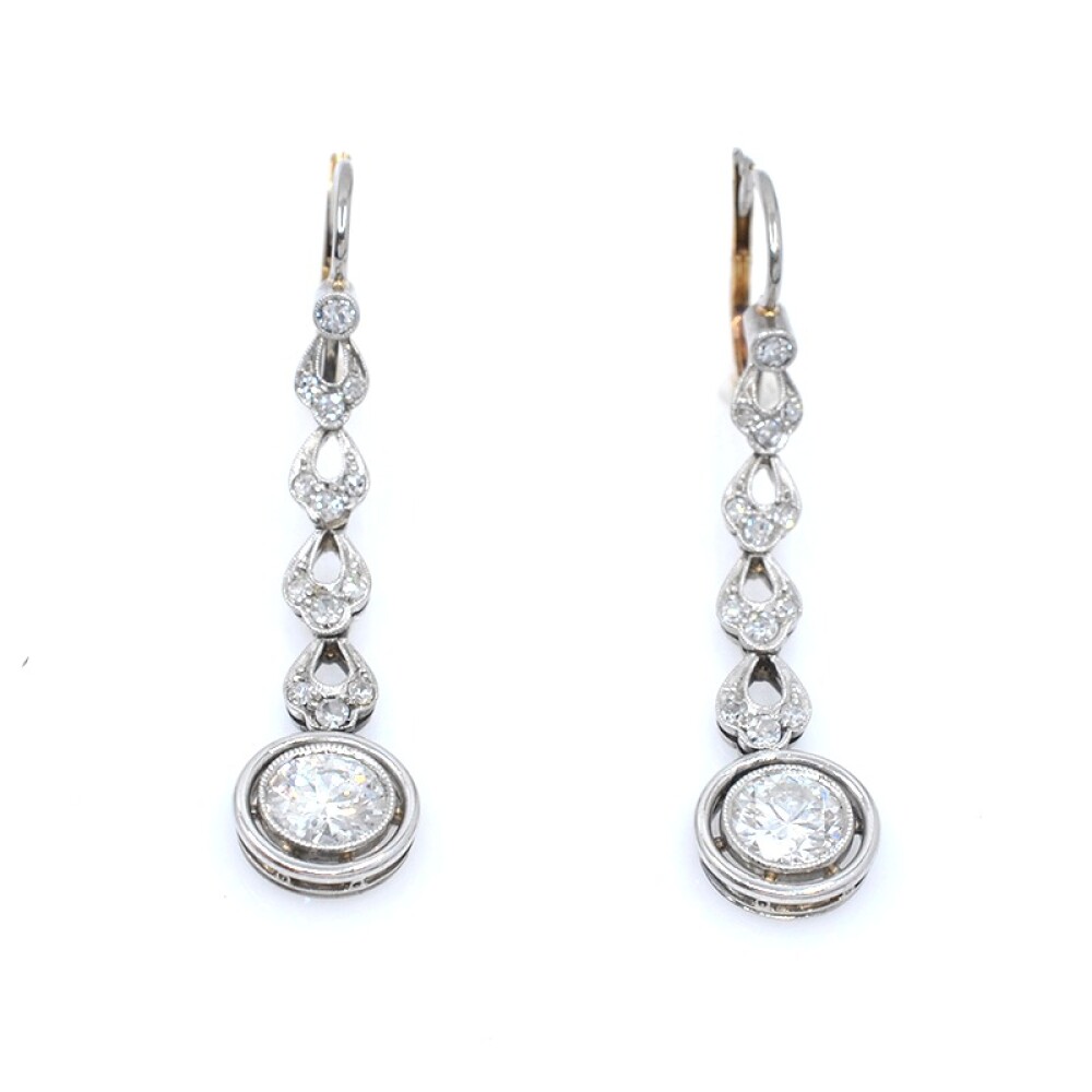 Caravanas largas, antiguas en oro 18k y brillantes Caravanas largas, antiguas en oro 18k y brillantes