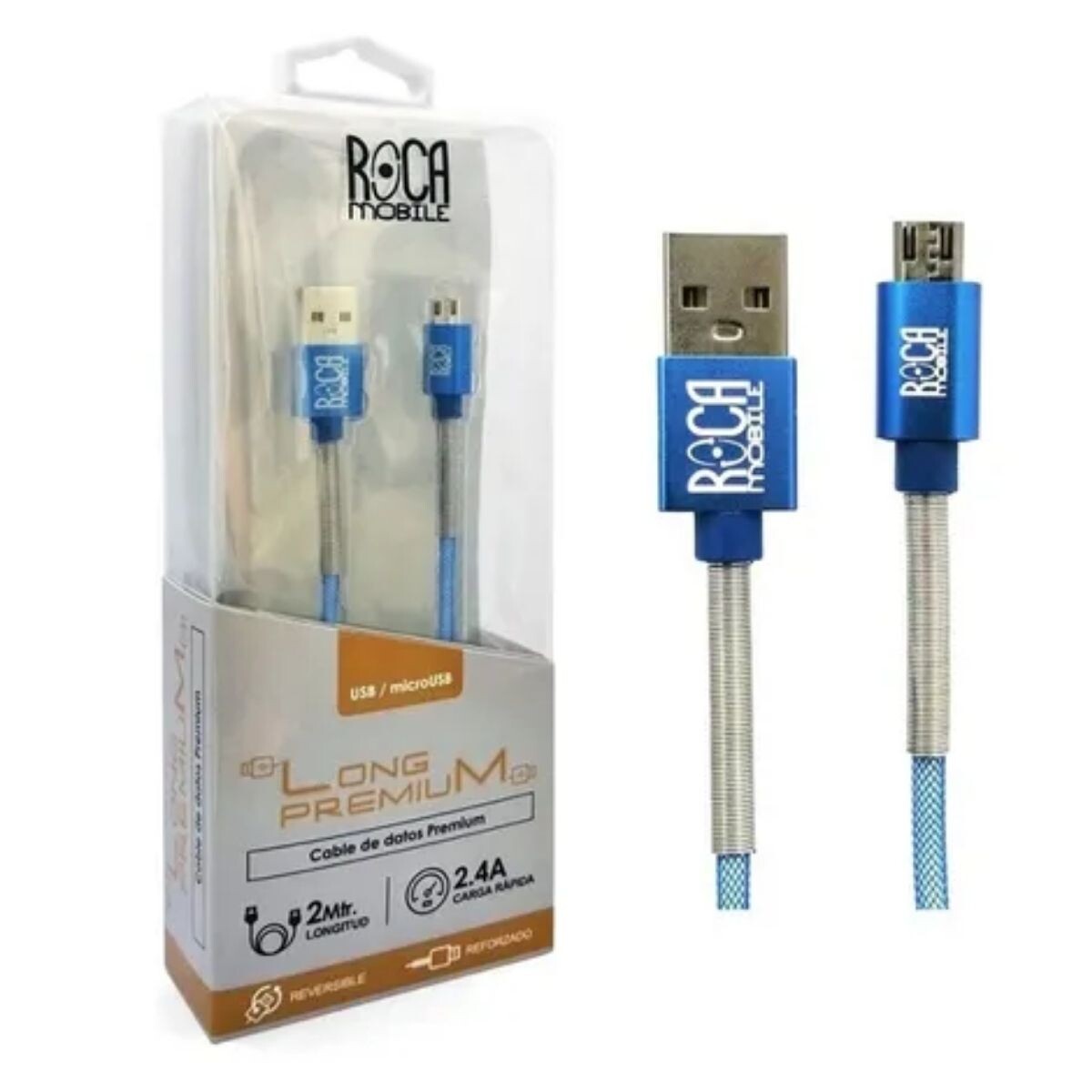 Cable de Datos Roca Mobile Micro USB 2 Metros Carga Rápida Azul 