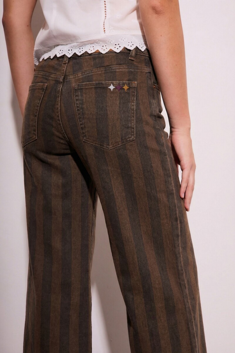 Jean Flared Wide Leg Rayado Chocolate