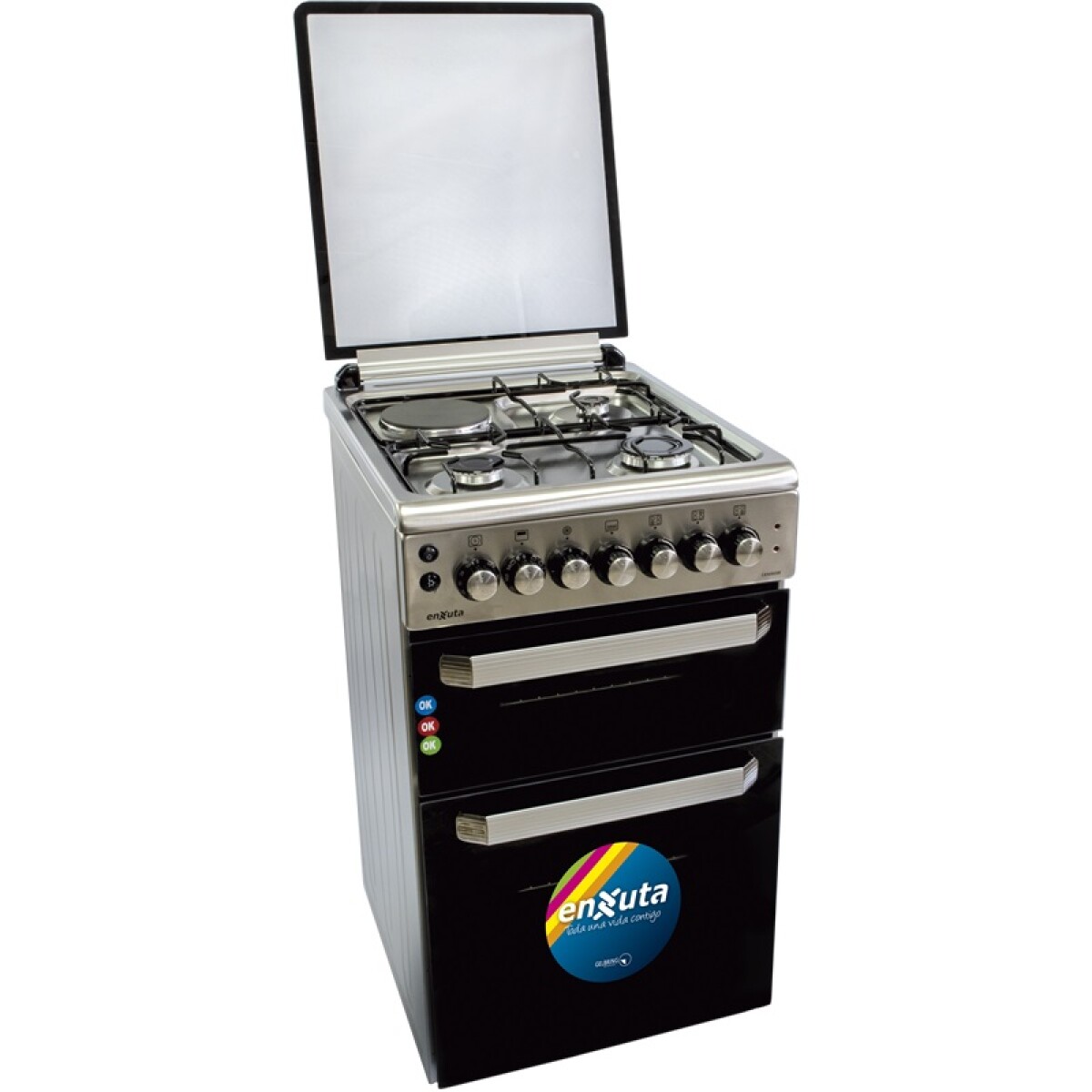 COCINA DOBLE HORNO CON 3 HORNALLAS Y 1 DISCO ELÉCTRICO INOX - ORIGEN EUROPA ENXU 