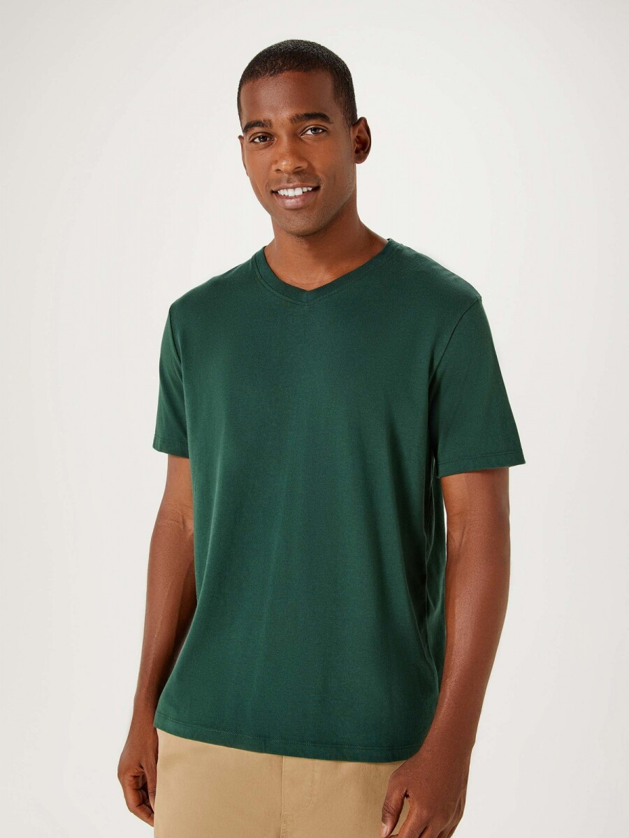 CAMISETA BÁSICA MANGA CORTA CUELLO EN V - VERDE 