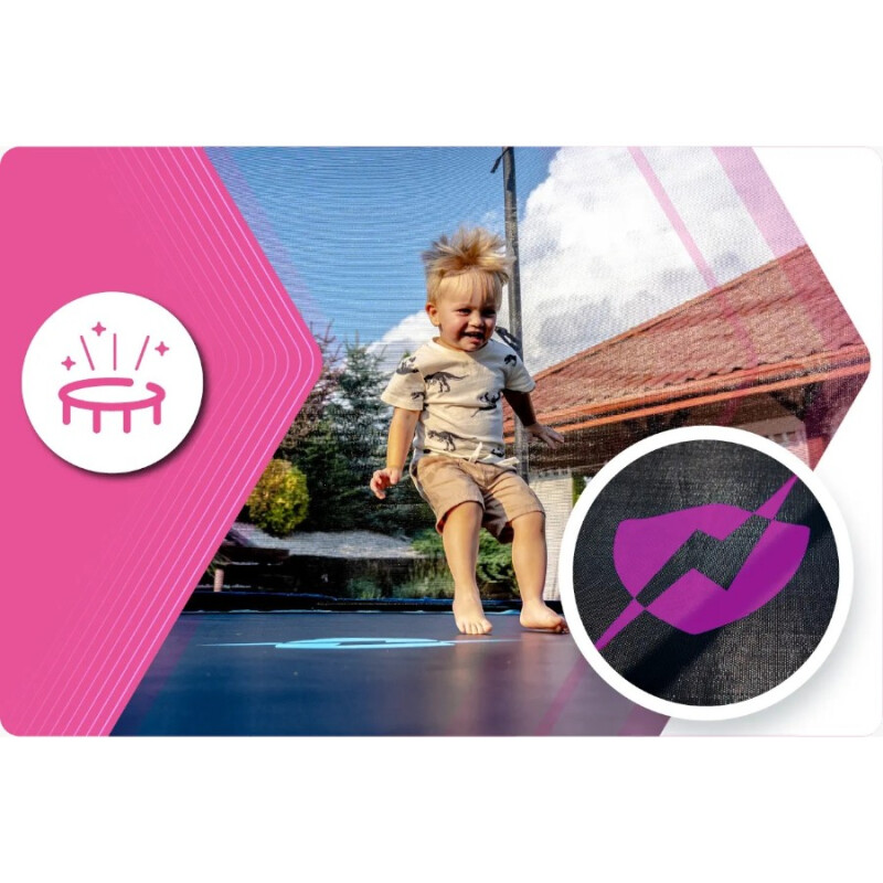 Cama Elástica THUNDER®️ 245 cm con Red y Escalera ROSA